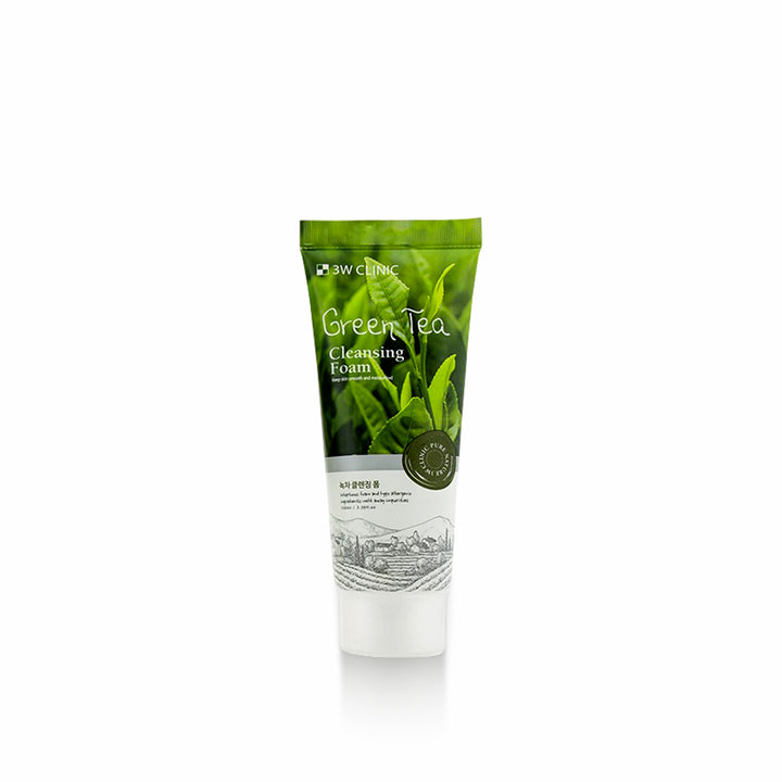 3W Clinic Green Tea Cleansing Foam gentle facial cleanser with green tea extract for soothing and refreshed skin