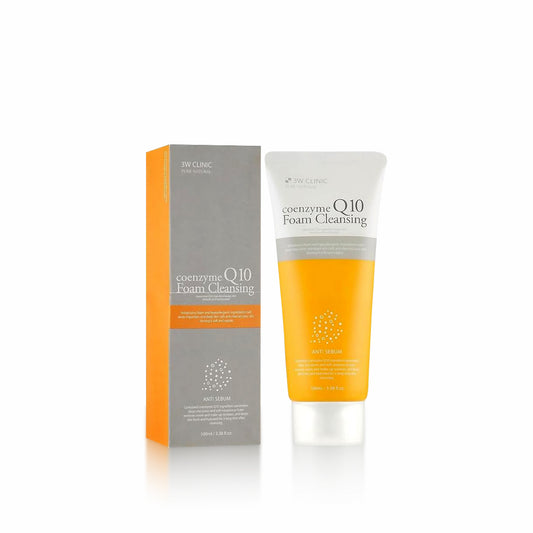 3W Clinic Pure Natural Coenzyme Q10 Foam Cleansing gentle facial cleanser with Coenzyme Q10 for nourishing and refreshed skin
