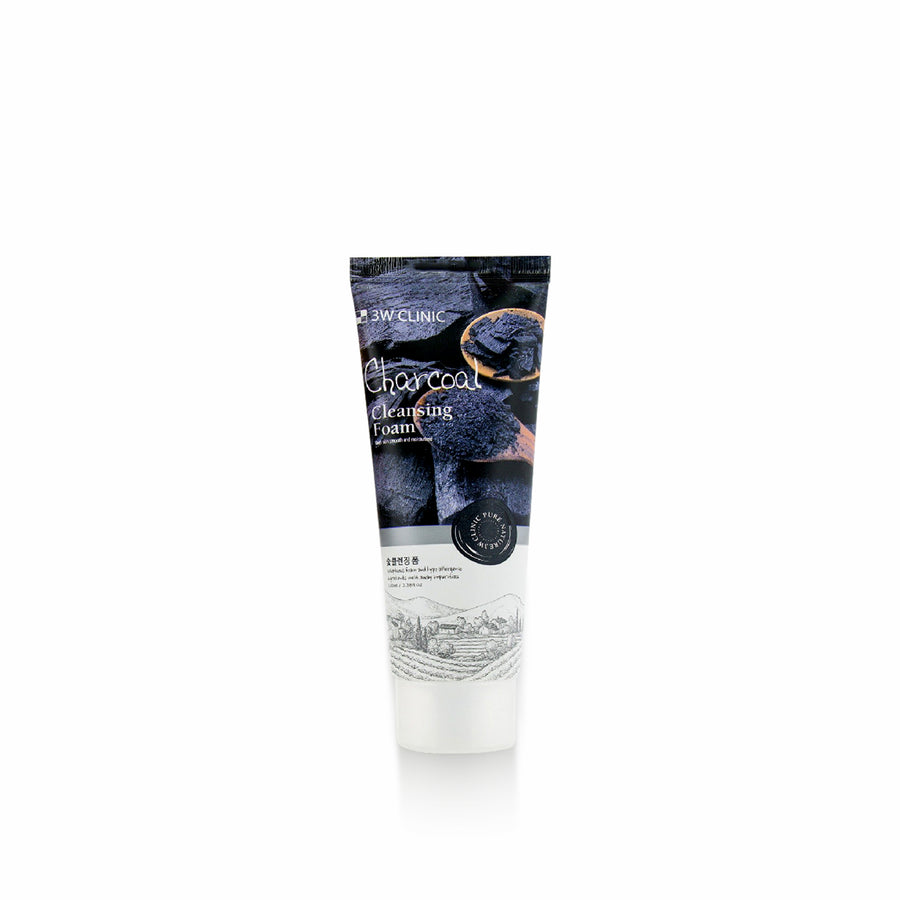 3W Clinic Charcoal Cleansing Foam 100ml deep cleansing facial foam with charcoal for clear and refreshed skin