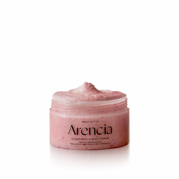 ARENCIA Fresh Cloud Scrub Lavender & Pear 260g for gentle exfoliation, smooth skin, and refreshing fragrance