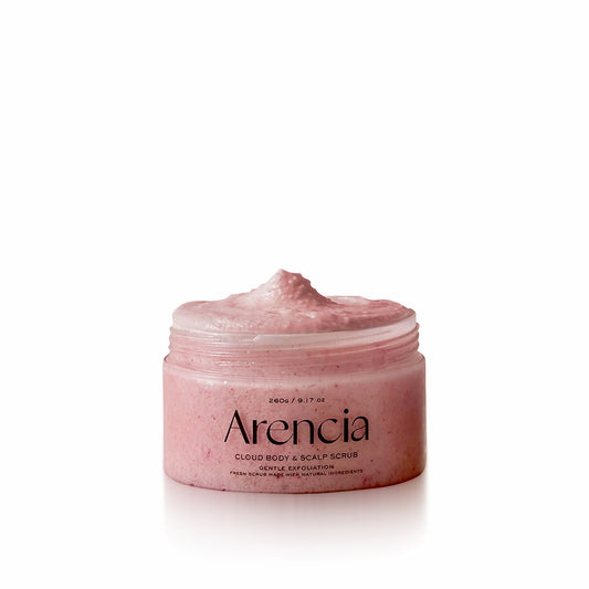ARENCIA Fresh Cloud Scrub Lavender & Pear 260g for gentle exfoliation, smooth skin, and refreshing fragrance