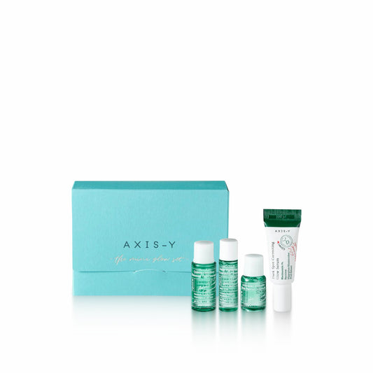 AXIS-Y The Mini Glow Set (8ml + 5ml + 5ml + 5ml) for hydrating, brightening, and revitalizing the skin with a complete mini skincare routine