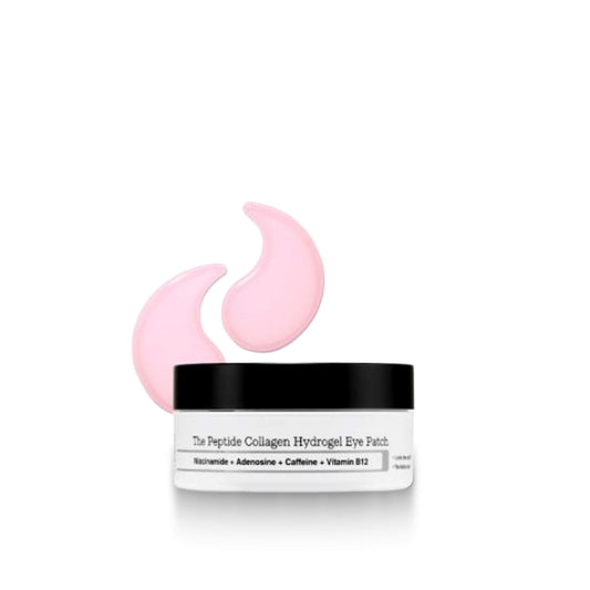 COSRX The Peptide Collagen Hydrogel Eye Patch (85g) product image showing a jar of hydrogel under-eye patches designed to hydrate, firm, and reduce the appearance of fine lines and puffiness around the eyes.
