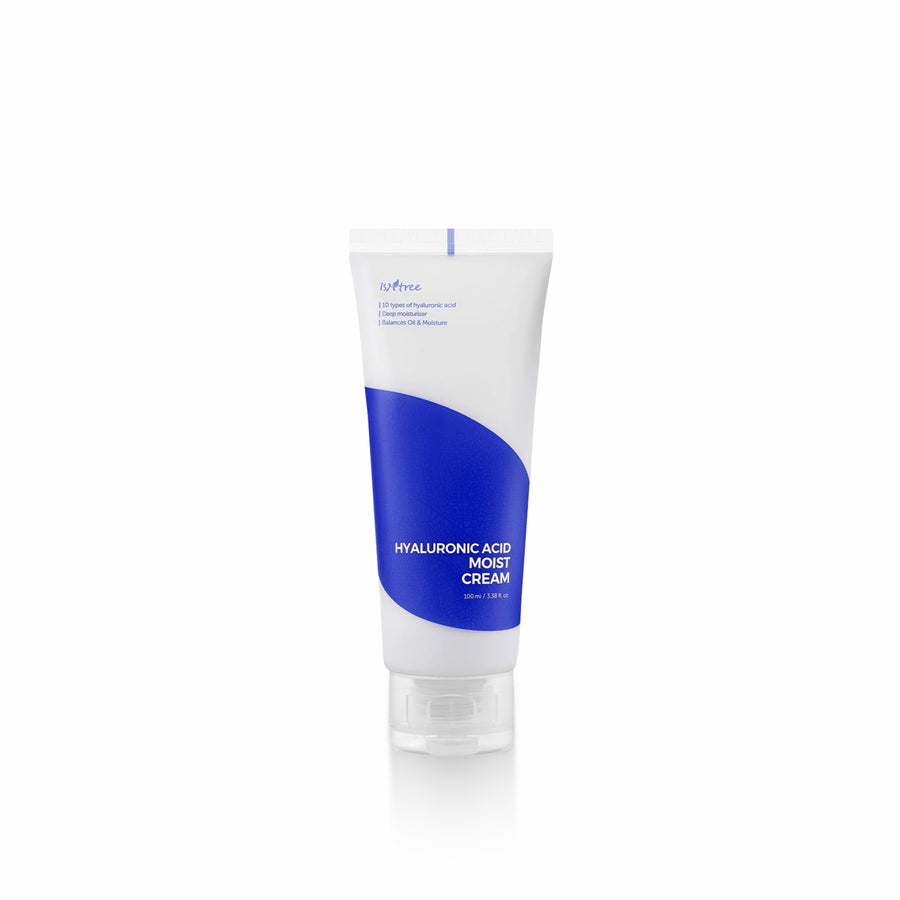 ISNTREE Hyaluronic Acid Moist Cream 100ml for deep hydration, soothing dry skin, and maintaining a healthy moisture balance