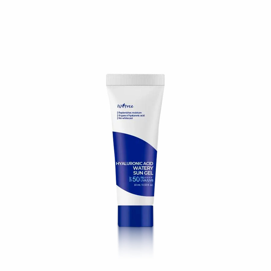 ISNTREE Hyaluronic Acid Watery Sun Gel Mini 10ml for sun protection, hydrating, and soothing the skin
