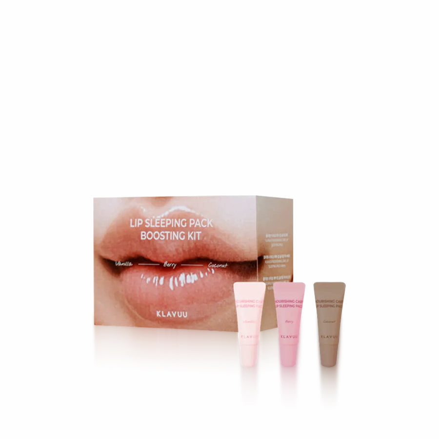 KLAVUU Lip Sleeping Pack Boosting Kit 3pcs nourishing and moisturizing lip mask set for soft and hydrated lips