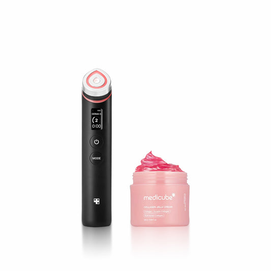 MEDICUBE - AGE-R Booster Pro+ with Medicube Collagen Jelly Cream for enhancing skin absorption, boosting elasticity, and deeply moisturizing for youthful, firm skin