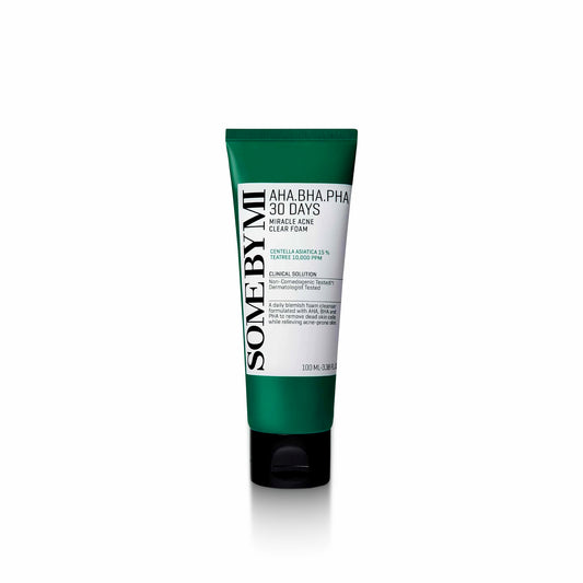 SOME BY MI AHA, BHA, PHA 30 Days Miracle Acne Clear Foam for deep cleansing, controlling acne, and soothing irritated skin