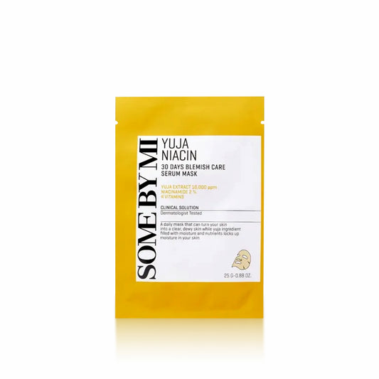 SOME BY MI Yuja Niacin Blemish Care Serum Mask 25g for brightening, soothing, and reducing blemishes on the skin