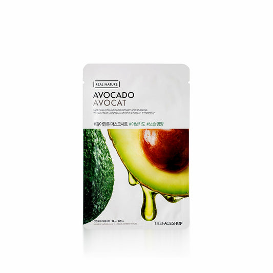 THE FACE SHOP Real Nature Face Mask with Avocado Extract for moisturizing, nourishing, and soothing dry or sensitive skin