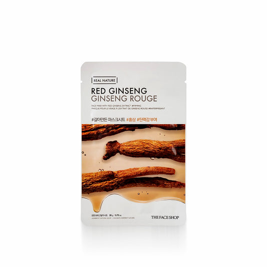 THE FACE SHOP Real Nature Face Mask with Red Ginseng Extract for revitalizing, nourishing, and firming tired or dull skin
