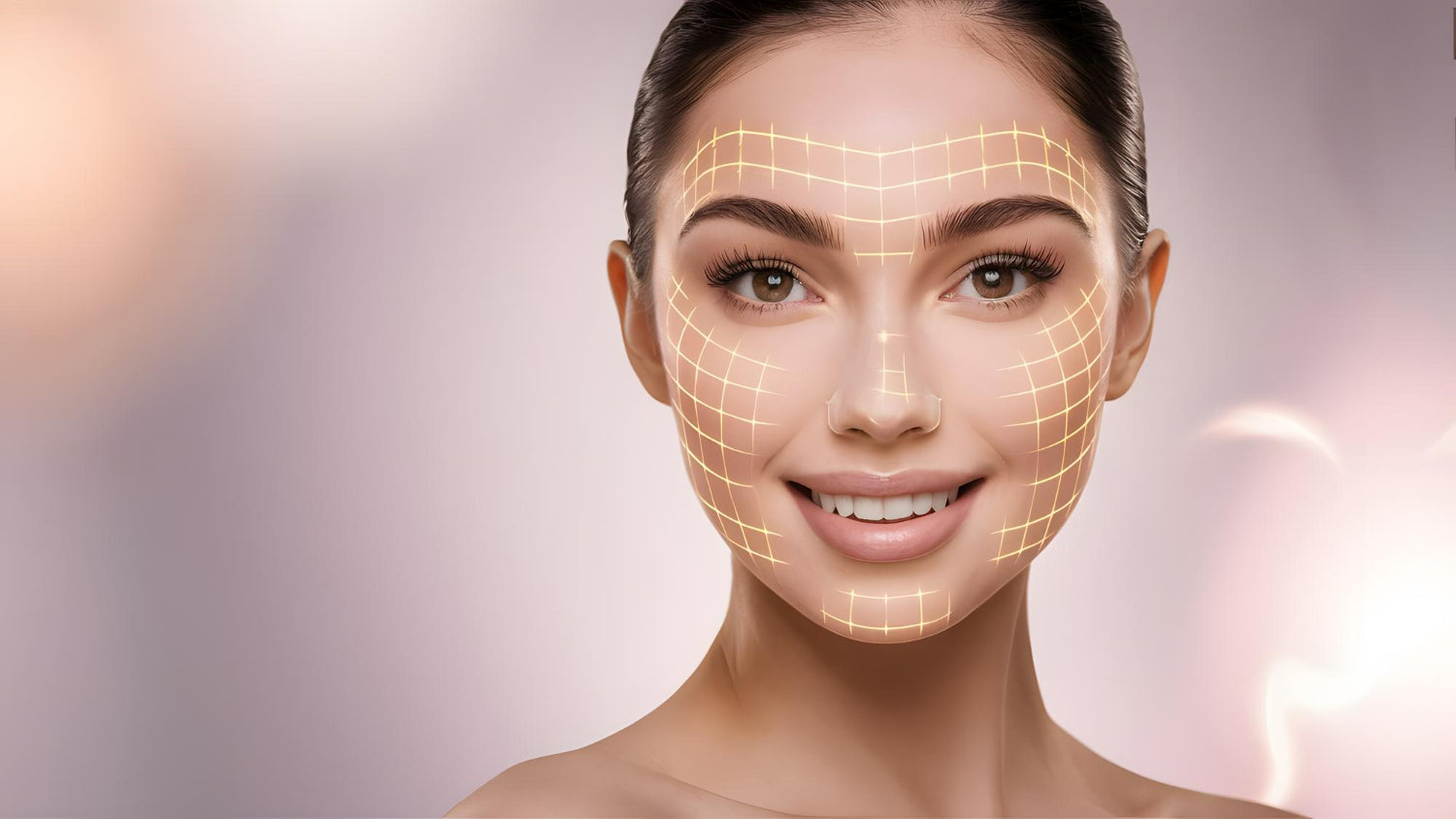 Close-up of a face with AI analysis mesh